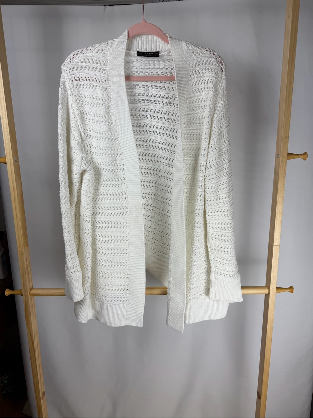 Lane Bryant 22/24 White Open Knit Cardigan Sweater Coastal Boho Plus